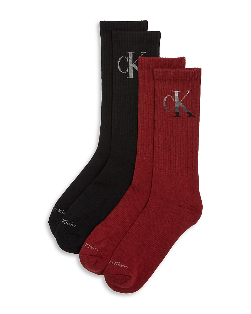 Shop Calvin Klein Ribbed Cushion Crew Socks, Pack Of 2 In Burgundy Assorted