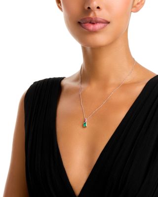 Emerald, Pink Sapphire & Diamond Pendant Necklace in White Gold, 18"