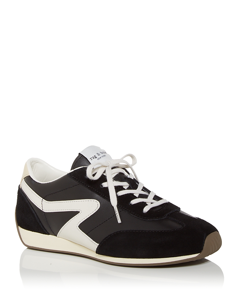 Rag & Bone Retro Mixed Leather Runner Sneakers In Black