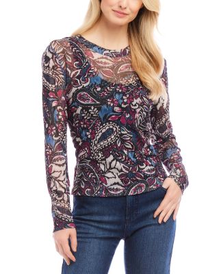 Karen Kane - Petite Long Sleeve Paisley Top