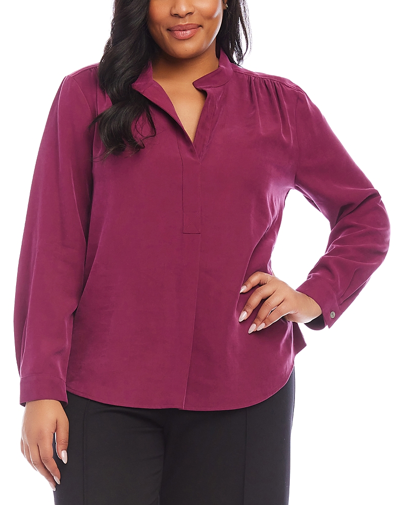 Karen Kane Split Neck Popover Top In Wine