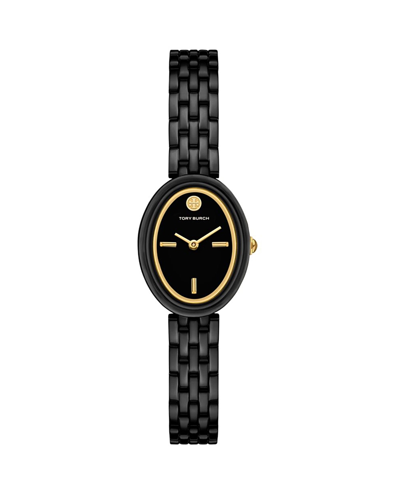 Tory Burch Women's The Oval Black-tone Stainless Steel Bracelet Watch 28mm In Black/black