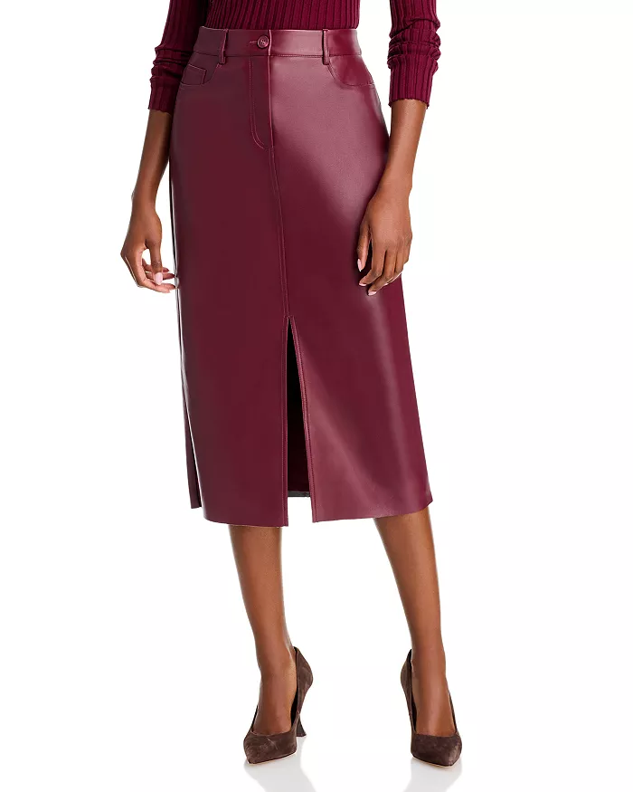 T Tahari Faux Leather Slim Midi Skirt