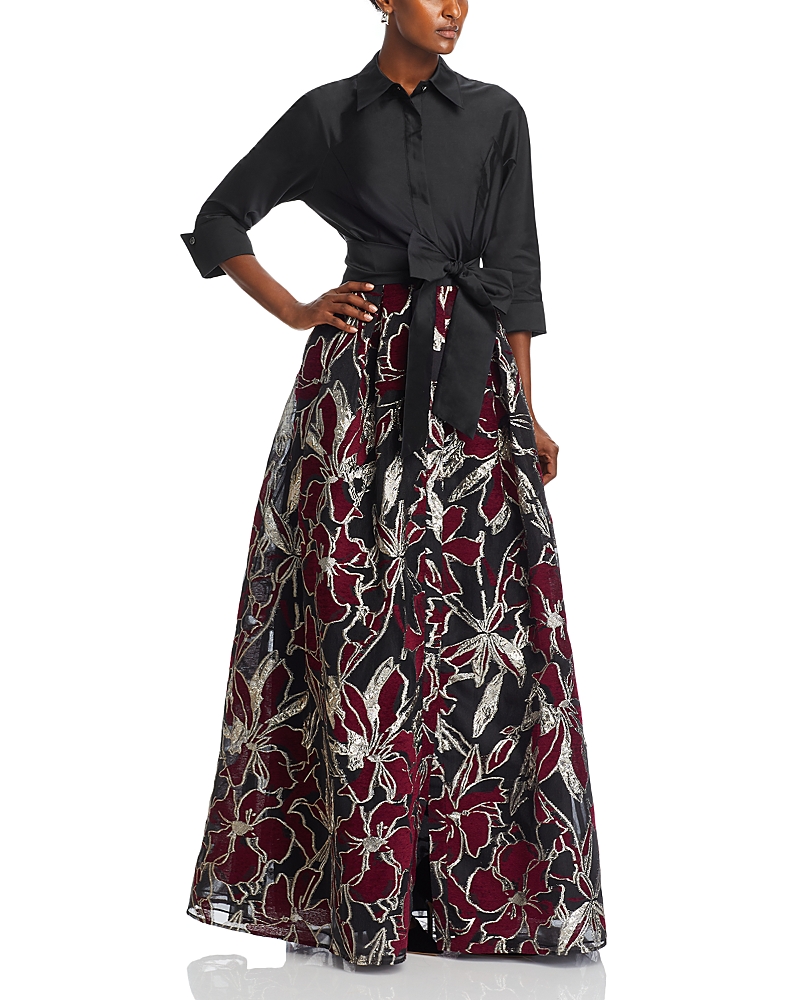 Teri Jon By Rickie Freeman Metallic Jacquard Gown In Black Multi