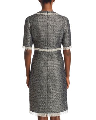 Metallic Tweed Fringe Trim Dress