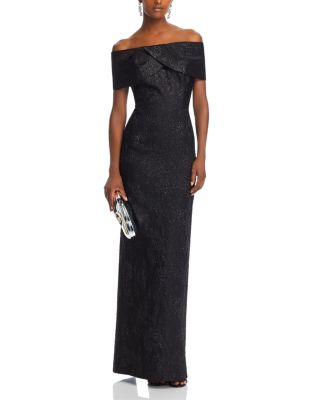 Metallic Off-the-Shoulder Jacquard Gown