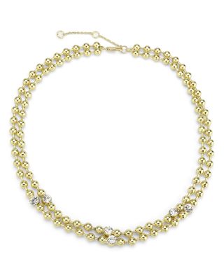 AQUA - Cubic Zirconia Beaded Double Row Collar Necklace in Gold Tone, 16"-18" - Exclusive