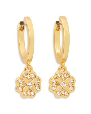 kate spade new york Pave Flower Charm Hoop Earrings in Gold Tone