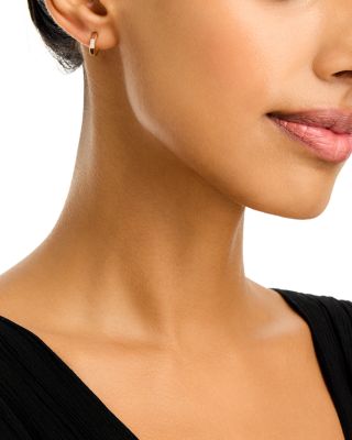 14K Yellow Gold Diamond Octagon Huggie Hoop Earrings