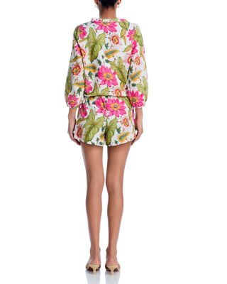 Tropical Floral Blouson Shirt Swim Cover-Up