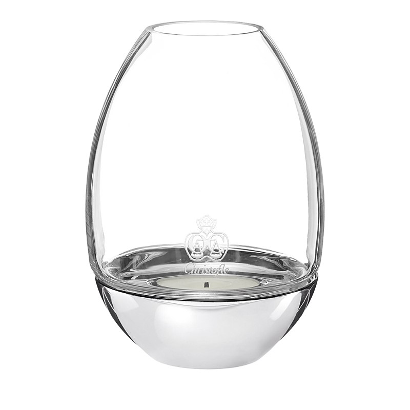 Christofle Mood Nomade Stainless Steel Clear Candle Holder