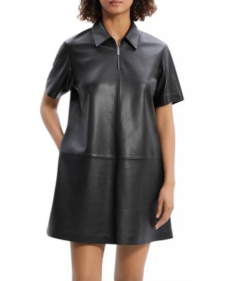 Theory - Leather Half Zip Dress