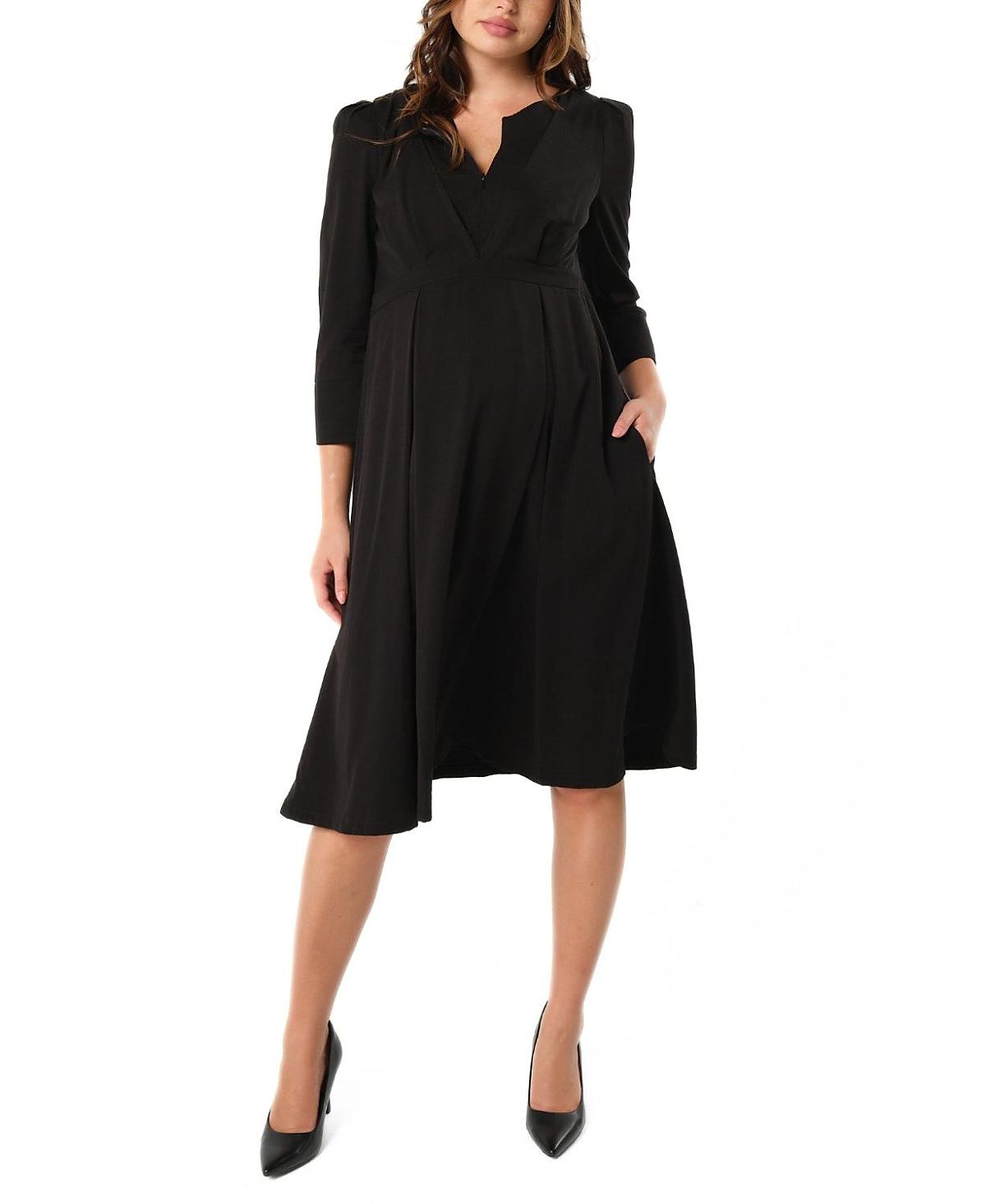 Marion Women's Empire Waist Maternity & Nursing Midi Tea Dress