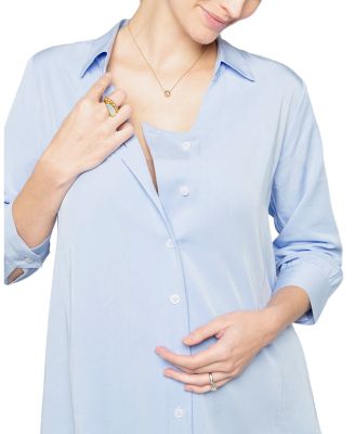 Women&#39;s No-Gap 3/4 Sleeve Maternity &amp; Nursing Button Down Shirt in with Bra Concealing Design in TENCEL (Regular &amp; Petite)