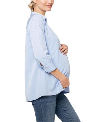 Women&#39;s No-Gap 3/4 Sleeve Maternity &amp; Nursing Button Down Shirt in with Bra Concealing Design in TENCEL (Regular &amp; Petite)