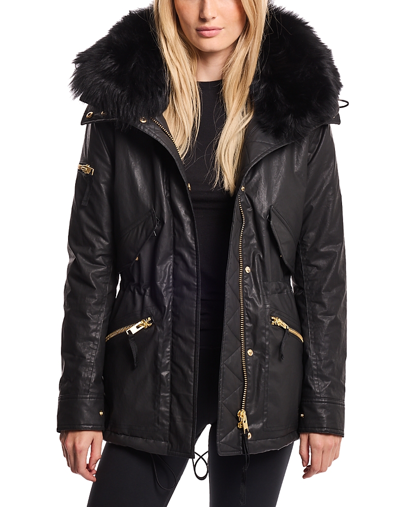 Sam Devon Shearling Trim Parka In Carbon/black