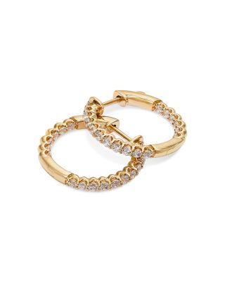 Diamond Inside Out Round Hoop Earrings in 14K Yellow Gold, 1 tcw