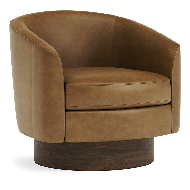 Bernhardt Camino Leather Swivel Chair In Cognac Leather - L/java Finish