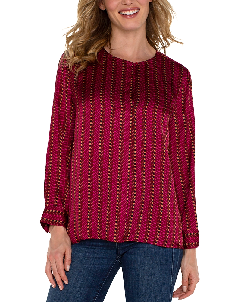 Liverpool Los Angeles Women's Printed Popover Blouse In Ruby Dotted Stripe