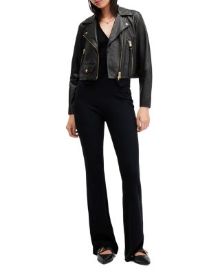 Elora Cropped Slim Leather Biker Jacket