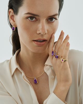 Amethyst & Pink Amethyst Emerald Cut Statement Ring in 14K Yellow Gold