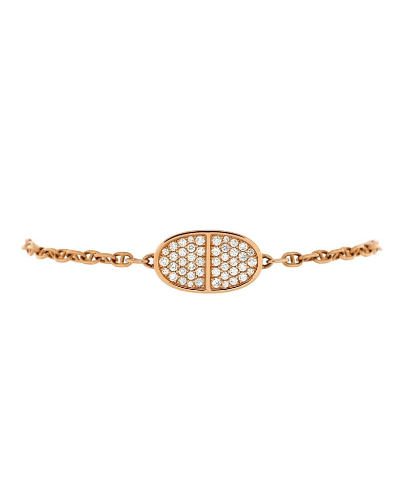 Pre-Owned Hermes Chaine d'Ancre Verso Bracelet 18K Rose Gold and Pave Diamonds