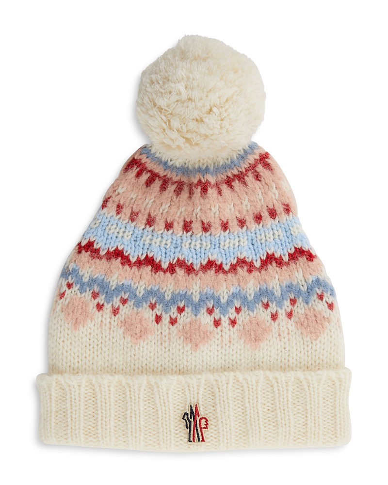 Moncler Wool-blend Beanie With A Shearling Pom In Natural