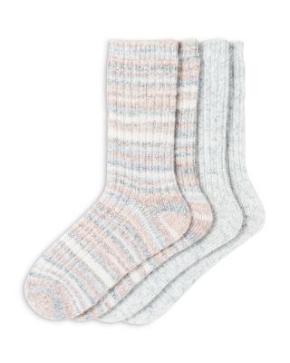 HUE - Striped Tweed Cozy Crew Socks, Pack of 2