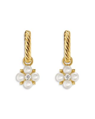 David Yurman Petite Modern Renaissance Pearl Drop Earrings in 18K Yellow Gold with Diamonds, 18mm