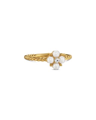 David Yurman Petite Modern Renaissance Ring in 18K Yellow Gold with Pearls and Diamonds, 1.7mm
