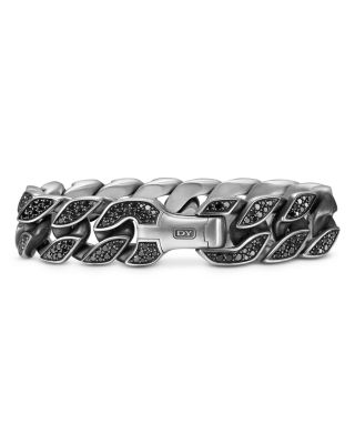 Curb Chain Bracelet in Sterling Silver with Black Diamonds, 18mm