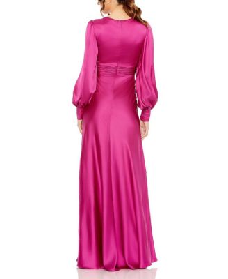 Charmeuse Bishop Sleeve V Neck Gown