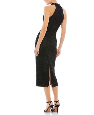 Hand Embellished Faux Wrap Flutter Sleeve Gown