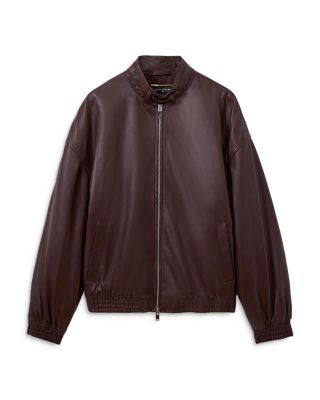 【海外限定】REISSレザージャケット☆Dru Atelier Leather Latch Reiss Atelier Leather Latched-Collar Bomber Jacket in Tan