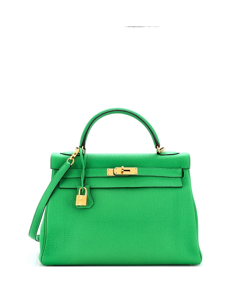 Pre-Owned Hermes Kelly 32 Handbag Green Togo with Gold Hardware