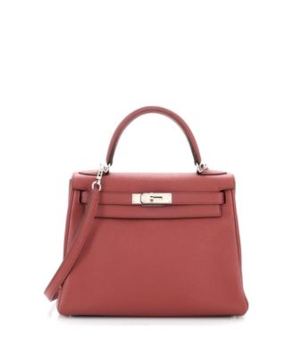 Pre-Owned Hermes Kelly 28 Handbag Pink Clemence with Palladium Hardware