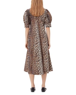 Leopard Cotton Poplin V Neck Maxi Dress