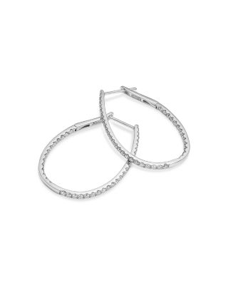 Diamond Inside Out Medium Oval Hoop Earrings in 14K White Gold, 1.50 tcw