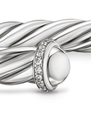 Men's Cable Cuff Bracelet in Sterling Silver with Pav&eacute; Diamonds, 6mm