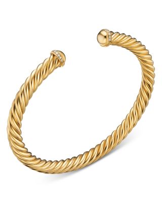 Men's Cable Cuff Bracelet in 18K Yellow Gold with Pav&eacute; Diamonds, 6mm