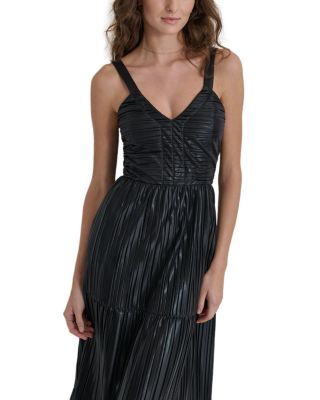 Foil Pliss&eacute; Sleeveless Dress