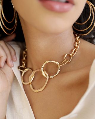 Interlocking Golden Chain Statement Necklace, 15"-19"