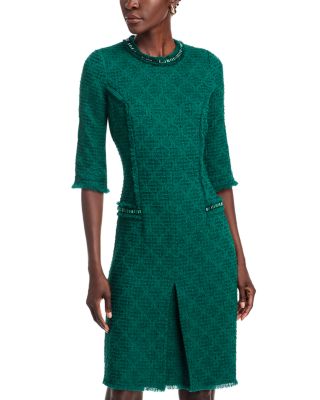 Teri Jon by Rickie Freeman - Fringe Trim Stretch Boucle Dress