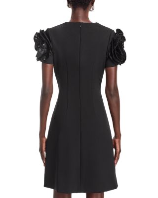 Stretch Crepe Sequin Flower Short Sleeve Sheath Dress