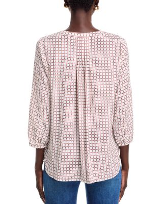 Three Quarter Sleeve Printed Pintucked Back Blouse