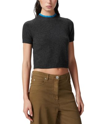 PINKO - Savannah Short Sleeve Wool Cashmere Cropped Sweater