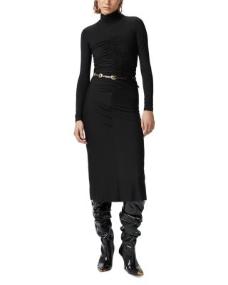 PINKO - Mockneck Front Zip Midi Slim Fit Jersey Dress