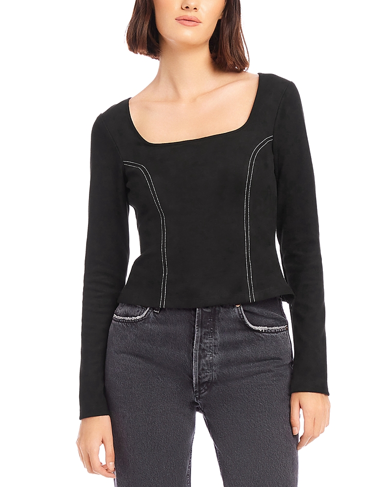 Fifteen Twenty Contrast Stitch Faux Suede Top In Black