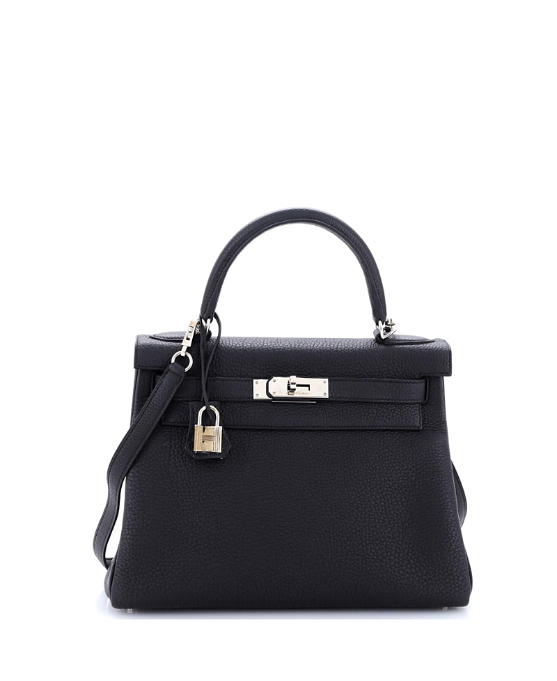 Pre-Owned Hermes Kelly 28 Handbag Black Togo with Palladium Hardware