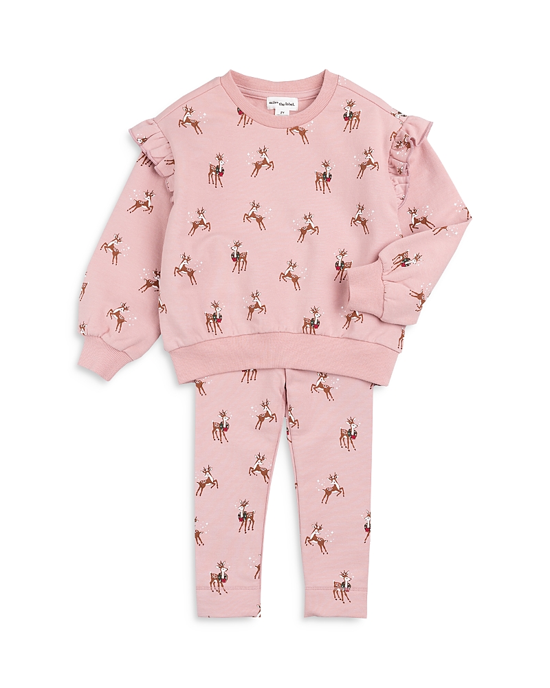 Shop Miles The Label Girls' Reindeer Games Print Sweatshirt Set - Little Kid In Light Pink